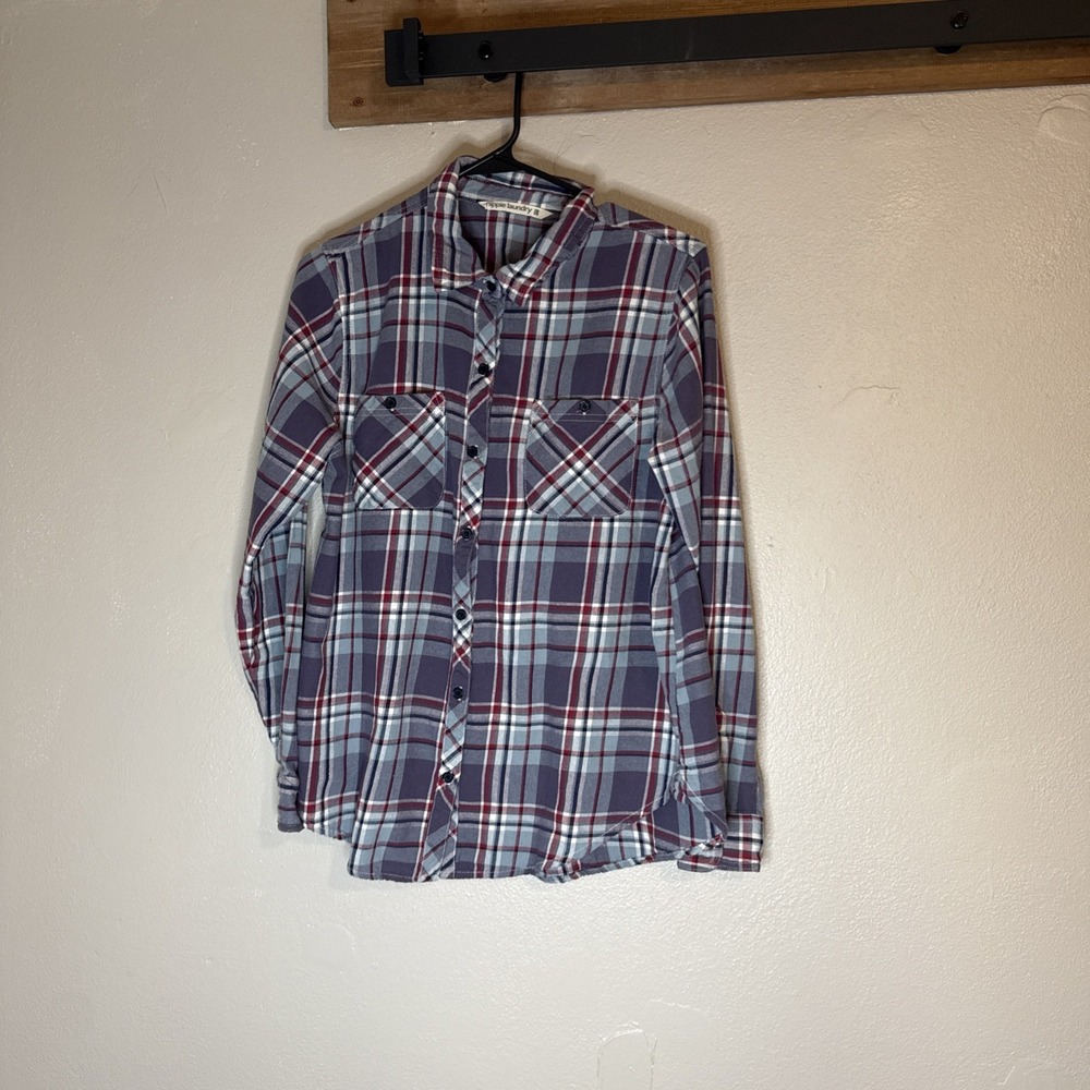 Hippie Laundry Pearl Snap Plaid Flannel Blue Women's Large